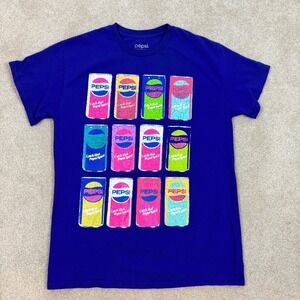 Pepsi Graphic T Shirt Purple Short Sleeve Retro Soda Pop Cans Women's M